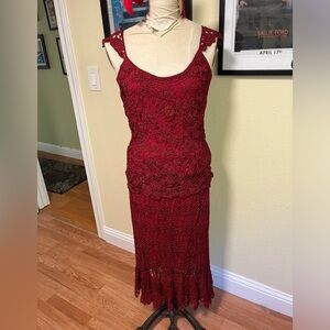 2pc Red crochet skirt & top set